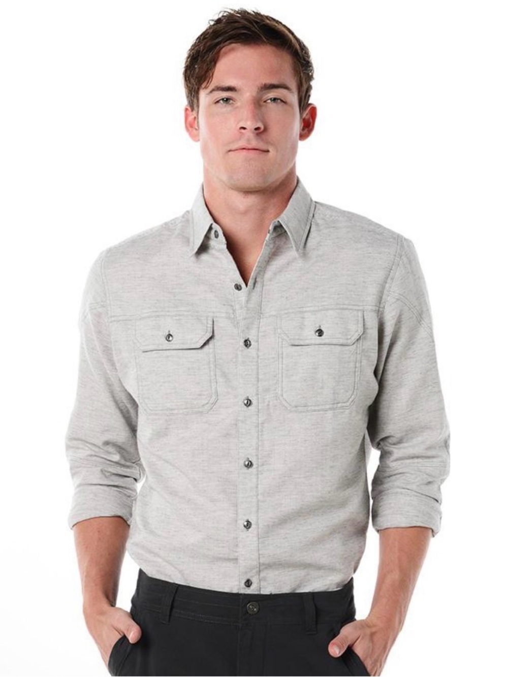Kuhl Shiftr Button Up Cotton Linen Blend Long Sleeve Gray Gorpcore Shirt XL